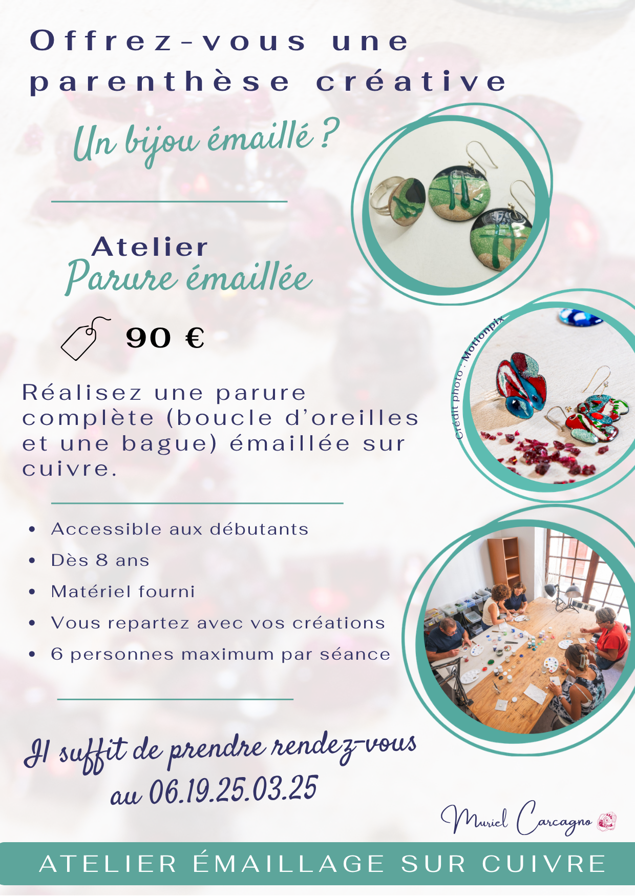 Atelier parure en émail sur cuivre – Boucles d’oreilles et bague Présentation d’un atelier de création d’une parure en émail sur cuivre avec boucles d’oreilles et bague à Bayonne