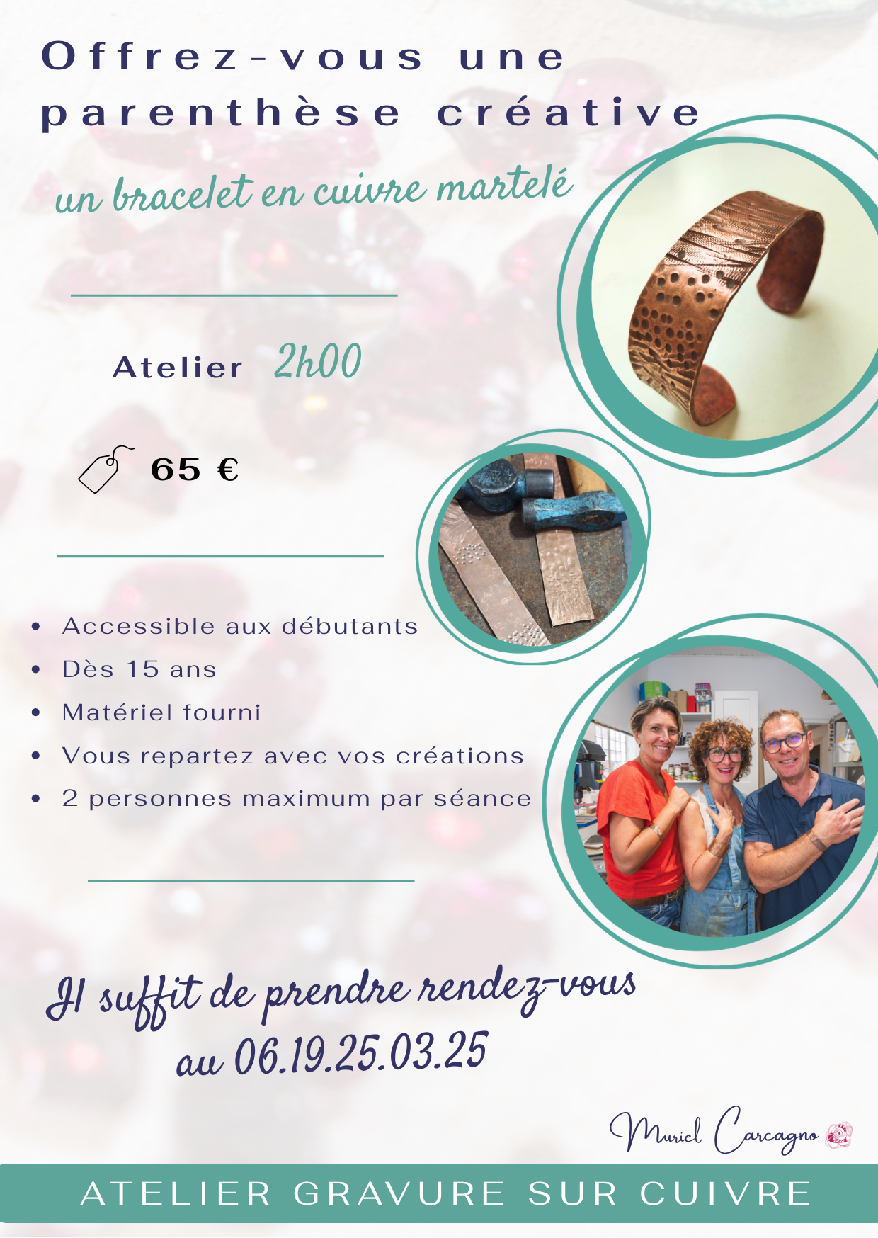 Parenthèse créative (9) Bracelet manchette en cuivre martelé et patiné couleur chocolat, bijou artisanal fait main