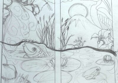 Dessin préparatoire au crayon du panneau central destiné à une gravure sur cuivre pour un meuble sur mesure.